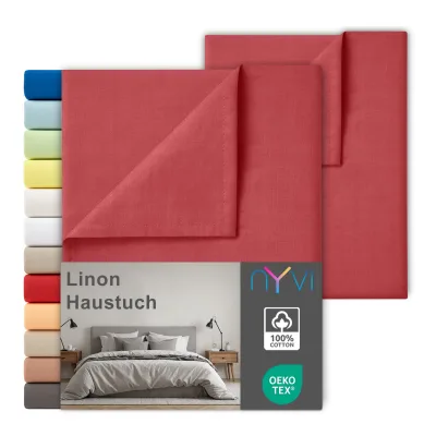 NYVI Linon Deluxe Bettlaken ohne Gummizug aus 100% atmungsaktiver Baumwolle - Betttuch auch als Sommerdecke nutzbar Farbe:Rot;Größe:150x250 cm (2er Set)