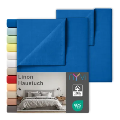NYVI Linon Deluxe Bettlaken ohne Gummizug aus 100% atmungsaktiver Baumwolle - Betttuch auch als Sommerdecke nutzbar Farbe:Royalblau;Größe:150x250 cm (2er Set)
