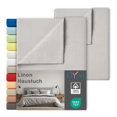 NYVI Linon Deluxe Bettlaken ohne Gummizug aus 100% atmungsaktiver Baumwolle - Betttuch auch als Sommerdecke nutzbar Farbe:Silber;Größe:150x250 cm (2er Set)