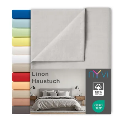 NYVI Linon Deluxe Bettlaken ohne Gummizug aus 100% atmungsaktiver Baumwolle - Betttuch auch als Sommerdecke nutzbar Farbe:Silber;Größe:150x250 cm