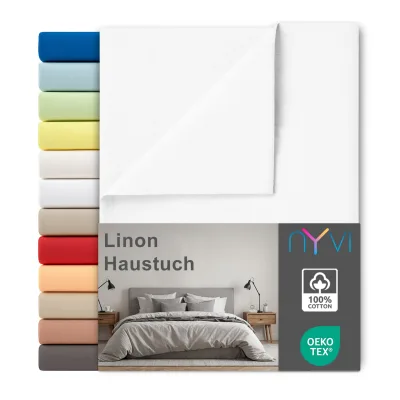 NYVI Linon Deluxe Bettlaken ohne Gummizug aus 100% atmungsaktiver Baumwolle - Betttuch auch als Sommerdecke nutzbar Farbe:Weiß;Größe:150x250 cm