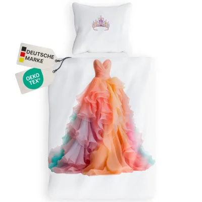 NYVI Renforce Kinderbettwäsche Deluxe aus 100% Baumwolle magischer Druck - Kindergesicht ergänzt Muster, Reißverschluss Größe:135x200 cm;Farbe:Prinzessin