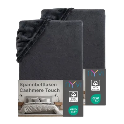 NYVI Spannbettlaken DreamScience Cashmere Touch Spannbetttuch - Kuschelweiches & Wärmendes Bettlaken für Matratzenhöhe bis zu 22 cm Farbe:anthrazit;Größe:90x200 - 100x200 cm (2er Pack)