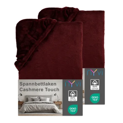 NYVI Spannbettlaken DreamScience Cashmere Touch Spannbetttuch - Kuschelweiches & Wärmendes Bettlaken für Matratzenhöhe bis zu 22 cm Farbe:bordeaux;Größe:90x200 - 100x200 cm (2er Pack)