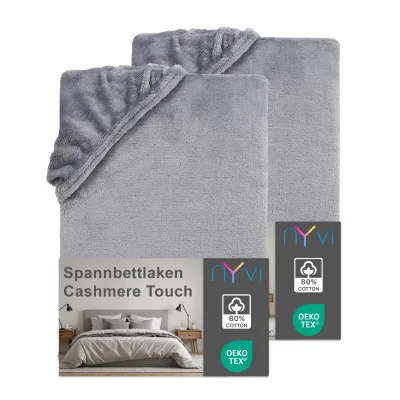 NYVI Spannbettlaken DreamScience Cashmere Touch Spannbetttuch - Kuschelweiches & Wärmendes Bettlaken für Matratzenhöhe bis zu 22 cm Farbe:grau;Größe:180x200 - 200x200 cm (2er Pack)