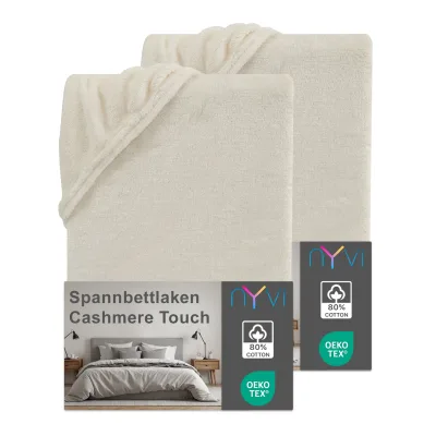 NYVI Spannbettlaken DreamScience Cashmere Touch Spannbetttuch - Kuschelweiches & Wärmendes Bettlaken für Matratzenhöhe bis zu 22 cm Farbe:natur;Größe:90x200 - 100x200 cm (2er Pack)