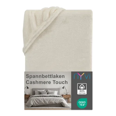 NYVI Spannbettlaken DreamScience Cashmere Touch Spannbetttuch - Kuschelweiches & Wärmendes Bettlaken für Matratzenhöhe bis zu 22 cm Farbe:natur;Größe:90x200 - 100x200 cm