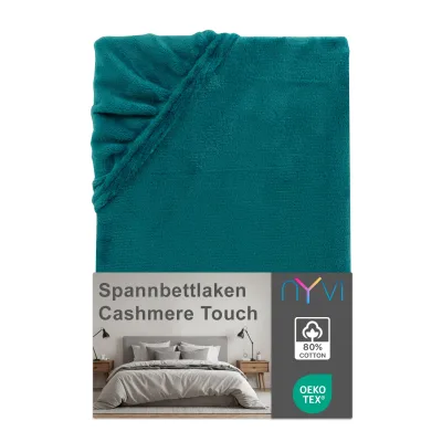 NYVI Spannbettlaken DreamScience Cashmere Touch Spannbetttuch - Kuschelweiches & Wärmendes Bettlaken für Matratzenhöhe bis zu 22 cm Farbe:petrol;Größe:180x200 - 200x200 cm