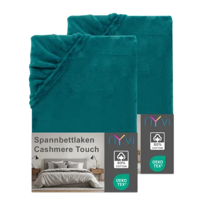 NYVI Spannbettlaken DreamScience Cashmere Touch Spannbetttuch - Kuschelweiches & Wärmendes Bettlaken für Matratzenhöhe bis zu 22 cm Farbe:petrol;Größe:90x200 - 100x200 cm (2er Pack)