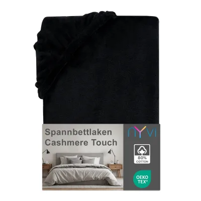 NYVI Spannbettlaken DreamScience Cashmere Touch Spannbetttuch - Kuschelweiches & Wärmendes Bettlaken für Matratzenhöhe bis zu 22 cm Farbe:schwarz;Größe:180x200 - 200x200 cm