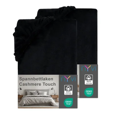 NYVI Spannbettlaken DreamScience Cashmere Touch Spannbetttuch - Kuschelweiches & Wärmendes Bettlaken für Matratzenhöhe bis zu 22 cm Farbe:schwarz;Größe:90x200 - 100x200 cm (2er Pack)