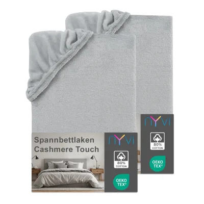 NYVI Spannbettlaken DreamScience Cashmere Touch Spannbetttuch - Kuschelweiches & Wärmendes Bettlaken für Matratzenhöhe bis zu 22 cm Farbe:silber;Größe:180x200 - 200x200 cm (2er Pack)