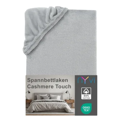 NYVI Spannbettlaken DreamScience Cashmere Touch Spannbetttuch - Kuschelweiches & Wärmendes Bettlaken für Matratzenhöhe bis zu 22 cm Farbe:silber;Größe:180x200 - 200x200 cm
