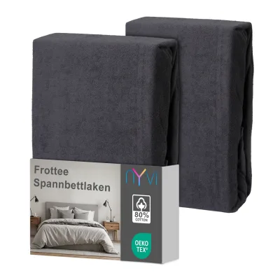 NYVI Spannbettlaken DreamScience Frottee - Warm und Kuschelig, hohe Feuchtigkeitsaufnahme, schnell trocknend - Frottier Spannbetttuch Bettlaken Farbe:anthrazit;Größe:180 - 200x220 + 40 cm Boxspringbett (2er Pack)