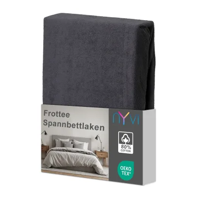 NYVI Spannbettlaken DreamScience Frottee - Warm und Kuschelig, hohe Feuchtigkeitsaufnahme, schnell trocknend - Frottier Spannbetttuch Bettlaken Farbe:anthrazit;Größe:180 - 200x220 + 40 cm Boxspringbett