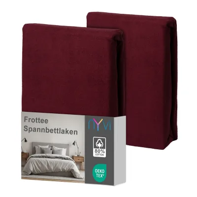 NYVI Spannbettlaken DreamScience Frottee - Warm und Kuschelig, hohe Feuchtigkeitsaufnahme, schnell trocknend - Frottier Spannbetttuch Bettlaken Farbe:bordeaux;Größe:140x200 - 160x200 cm (2er Pack)