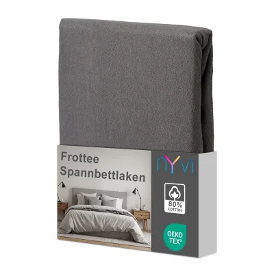 NYVI Spannbettlaken DreamScience Frottee - Warm und Kuschelig, hohe Feuchtigkeitsaufnahme, schnell trocknend - Frottier Spannbetttuch Bettlaken Farbe:grau;Größe:180x200 - 200x200 cm