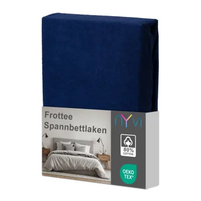 NYVI Spannbettlaken DreamScience Frottee - Warm und Kuschelig, hohe Feuchtigkeitsaufnahme, schnell trocknend - Frottier Spannbetttuch Bettlaken Farbe:navyblau;Größe:180x200 - 200x200 cm