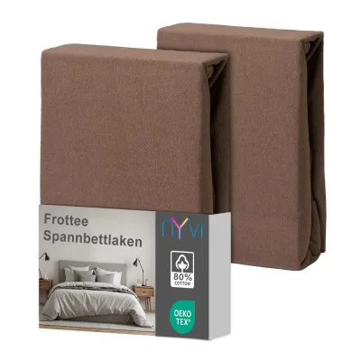 NYVI Spannbettlaken DreamScience Frottee - Warm und Kuschelig, hohe Feuchtigkeitsaufnahme, schnell trocknend - Frottier Spannbetttuch Bettlaken Farbe:nougat;Größe:140x200 - 160x200 cm (2er Pack)