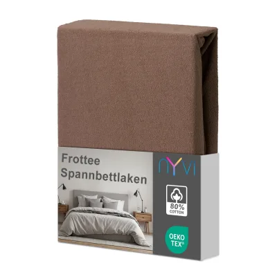 NYVI Spannbettlaken DreamScience Frottee - Warm und Kuschelig, hohe Feuchtigkeitsaufnahme, schnell trocknend - Frottier Spannbetttuch Bettlaken Farbe:nougat;Größe:180 - 200x220 + 40 cm Boxspringbett