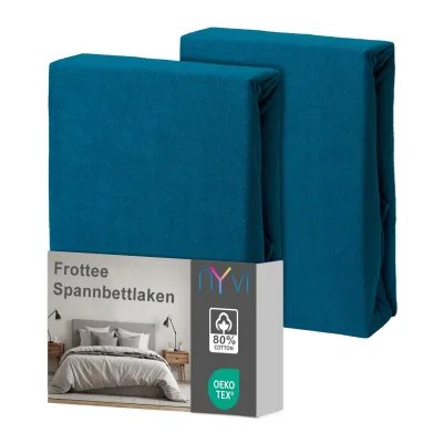 NYVI Spannbettlaken DreamScience Frottee - Warm und Kuschelig, hohe Feuchtigkeitsaufnahme, schnell trocknend - Frottier Spannbetttuch Bettlaken Farbe:petrol;Größe:180x200 - 200x200 cm (2er Pack)