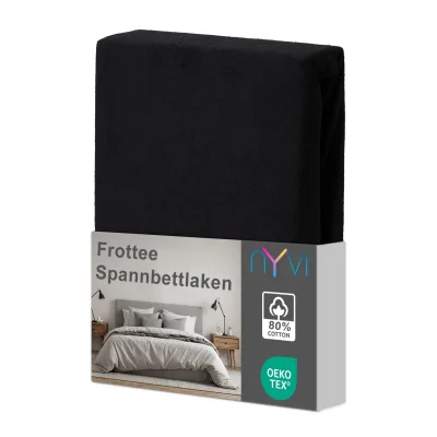 NYVI Spannbettlaken DreamScience Frottee - Warm und Kuschelig, hohe Feuchtigkeitsaufnahme, schnell trocknend - Frottier Spannbetttuch Bettlaken Farbe:schwarz;Größe:140x200 - 160x200 cm
