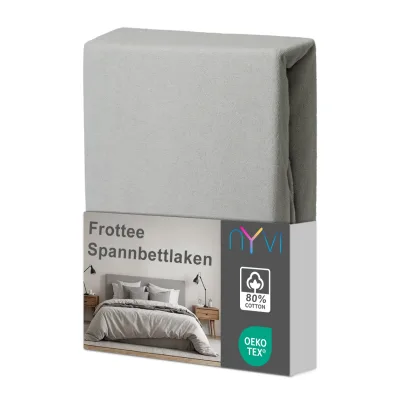NYVI Spannbettlaken DreamScience Frottee - Warm und Kuschelig, hohe Feuchtigkeitsaufnahme, schnell trocknend - Frottier Spannbetttuch Bettlaken Farbe:silber;Größe:140x200 - 160x200 cm