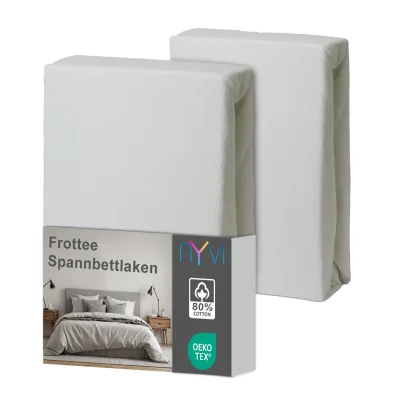NYVI Spannbettlaken DreamScience Frottee - Warm und Kuschelig, hohe Feuchtigkeitsaufnahme, schnell trocknend - Frottier Spannbetttuch Bettlaken Farbe:weiß;Größe:180 - 200x220 + 40 cm Boxspringbett (2er Pack)