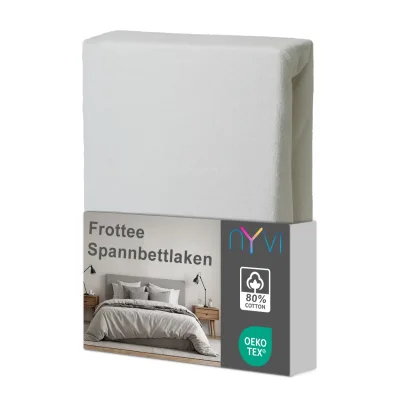 NYVI Spannbettlaken DreamScience Frottee - Warm und Kuschelig, hohe Feuchtigkeitsaufnahme, schnell trocknend - Frottier Spannbetttuch Bettlaken Farbe:weiß;Größe:180 - 200x220 + 40 cm Boxspringbett