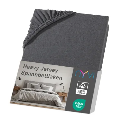 NYVI Spannbettlaken DreamScience Heavy Jersey  - Spannbetttuch, Formstabil, 160g/m², Rundum-Gummizug, Bügelfrei Farbe:anthrazit;Größe:180 - 200x220 + 40 cm Boxspringbett