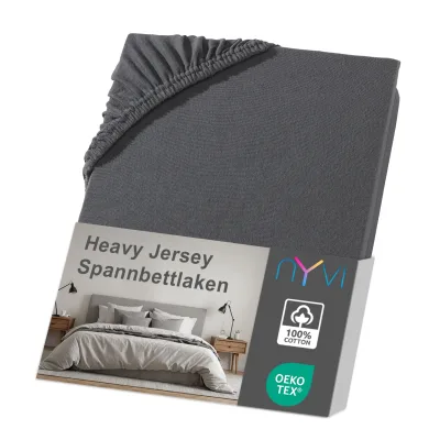 NYVI Spannbettlaken DreamScience Heavy Jersey  - Spannbetttuch, Formstabil, 160g/m², Rundum-Gummizug, Bügelfrei Farbe:anthrazit;Größe:180x200 - 200x200 cm