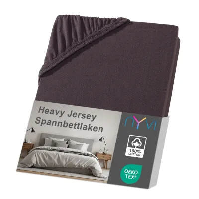 NYVI Spannbettlaken DreamScience Heavy Jersey  - Spannbetttuch, Formstabil, 160g/m², Rundum-Gummizug, Bügelfrei Farbe:braun;Größe:140 - 160x220 + 40 cm Boxspringbett