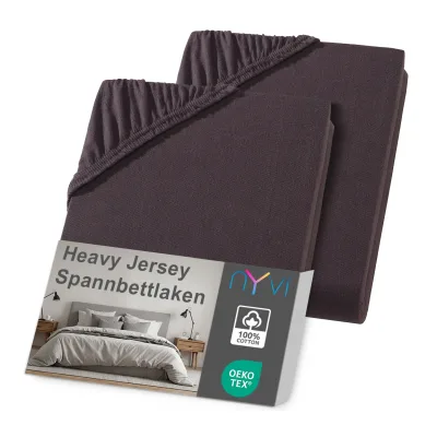 NYVI Spannbettlaken DreamScience Heavy Jersey  - Spannbetttuch, Formstabil, 160g/m², Rundum-Gummizug, Bügelfrei Farbe:braun;Größe:180 - 200x200 + 15 cm Split Topper (2er Pack)