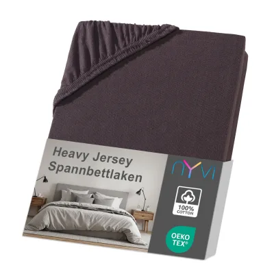 NYVI Spannbettlaken DreamScience Heavy Jersey  - Spannbetttuch, Formstabil, 160g/m², Rundum-Gummizug, Bügelfrei Farbe:braun;Größe:180 - 200x200 + 15 cm Split Topper