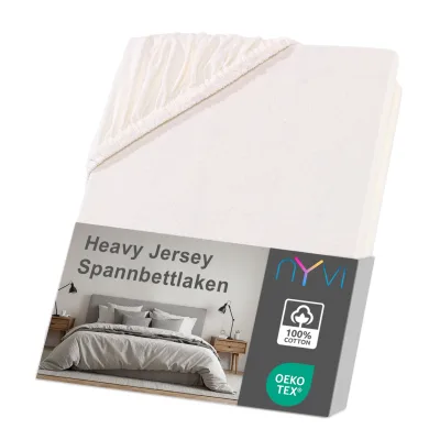 NYVI Spannbettlaken DreamScience Heavy Jersey  - Spannbetttuch, Formstabil, 160g/m², Rundum-Gummizug, Bügelfrei Farbe:natur;Größe:140 - 160x220 + 40 cm Boxspringbett