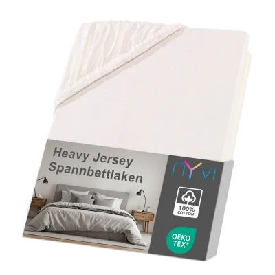 NYVI Spannbettlaken DreamScience Heavy Jersey  - Spannbetttuch, Formstabil, 160g/m², Rundum-Gummizug, Bügelfrei Farbe:natur;Größe:180x200 - 200x200 + 15 cm Topper