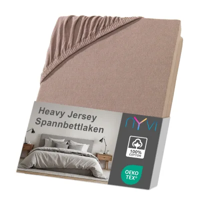 NYVI Spannbettlaken DreamScience Heavy Jersey  - Spannbetttuch, Formstabil, 160g/m², Rundum-Gummizug, Bügelfrei Farbe:nougat;Größe:180x200 - 200x200 + 15 cm Topper