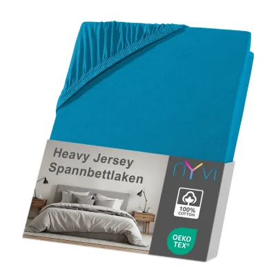 NYVI Spannbettlaken DreamScience Heavy Jersey  - Spannbetttuch, Formstabil, 160g/m², Rundum-Gummizug, Bügelfrei Farbe:petrol;Größe:140 - 160x220 + 40 cm Boxspringbett