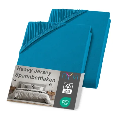 NYVI Spannbettlaken DreamScience Heavy Jersey  - Spannbetttuch, Formstabil, 160g/m², Rundum-Gummizug, Bügelfrei Farbe:petrol;Größe:140x200 - 160x200 cm (2er Pack)