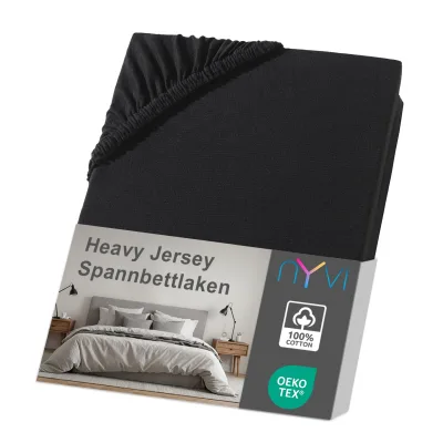 NYVI Spannbettlaken DreamScience Heavy Jersey  - Spannbetttuch, Formstabil, 160g/m², Rundum-Gummizug, Bügelfrei Farbe:schwarz;Größe:180 - 200x200 + 15 cm Split Topper