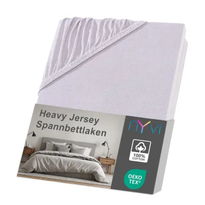 NYVI Spannbettlaken DreamScience Heavy Jersey  - Spannbetttuch, Formstabil, 160g/m², Rundum-Gummizug, Bügelfrei Farbe:silber;Größe:180 - 200x220 + 40 cm Boxspringbett