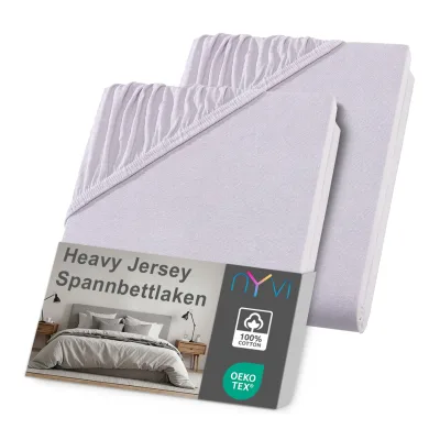 NYVI Spannbettlaken DreamScience Heavy Jersey  - Spannbetttuch, Formstabil, 160g/m², Rundum-Gummizug, Bügelfrei Farbe:silber;Größe:90x200 - 100x200 cm (2er Pack)