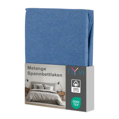 NYVI Spannbettlaken DreamScience Melange für Matratzen bis 22 cm Höhe - 100% Baumwolle, Vintage Leinenoptik, Bügelfrei, Einlaufschutz Größe:180x200 - 200x200 cm;Farbe:jeansblau