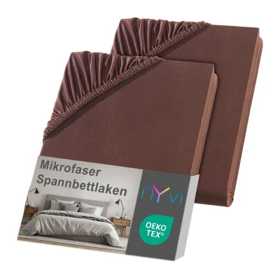 NYVI Spannbettlaken DreamScience Mikrofaser - Weich & Anschmiegsam, Rundumgummizug, Bügelfrei Farbe:braun;Größe:180 - 200x220 + 40 cm Boxspringbett (2er Pack)