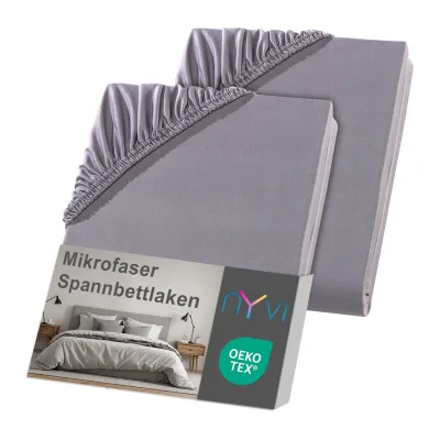 NYVI Spannbettlaken DreamScience Mikrofaser - Weich & Anschmiegsam, Rundumgummizug, Bügelfrei Farbe:grau;Größe:180 - 200x220 + 40 cm Boxspringbett (2er Pack)