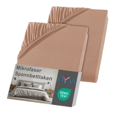 NYVI Spannbettlaken DreamScience Mikrofaser - Weich & Anschmiegsam, Rundumgummizug, Bügelfrei Farbe:nougat;Größe:180x200 - 200x200 cm (2er Pack)