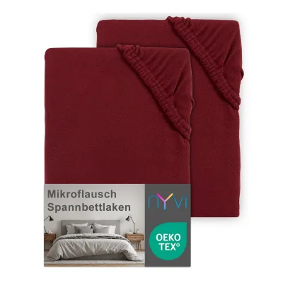 NYVI Spannbettlaken DreamScience Mikroflausch - Kuschelweiches & Wärmendes Bettlaken Spannbetttuch Farbe:bordeaux;Größe:90x200 - 100x200 cm (2er Pack)