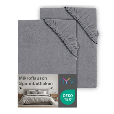 NYVI Spannbettlaken DreamScience Mikroflausch - Kuschelweiches & Wärmendes Bettlaken Spannbetttuch Farbe:grau;Größe:90x200 - 100x200 cm (2er Pack)