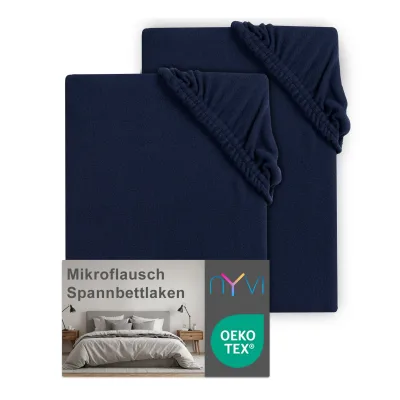 NYVI Spannbettlaken DreamScience Mikroflausch - Kuschelweiches & Wärmendes Bettlaken Spannbetttuch Farbe:navy;Größe:90x200 - 100x200 cm (2er Pack)