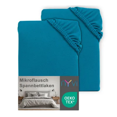 NYVI Spannbettlaken DreamScience Mikroflausch - Kuschelweiches & Wärmendes Bettlaken Spannbetttuch Farbe:petrol;Größe:180 - 200x220 + 40 cm Boxspringbett (2er Pack)